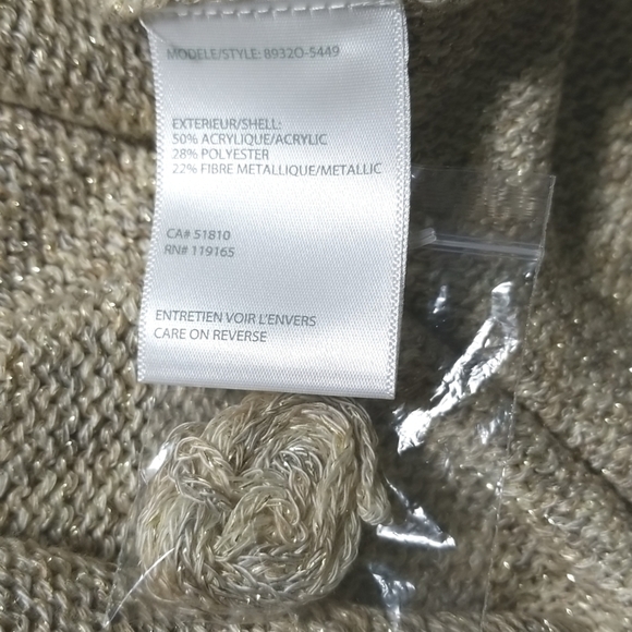 Tribal Women's Sweater Size M Metallic Thread Crew Neck Beige Knit - Picture 6 of 8